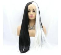 SERENEWIG Parrucca lunga e liscia in fibra sintetica resistente al calore, con attaccatura frontale in pizzo naturale, capelli misti neri biondi, per donne, costume di Halloween, feste, cosplay