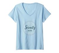 Serenity Now: Zen Lotus Mandala Meditazione Consapevolezza Maglietta con Collo a V, Donna, Celeste, M