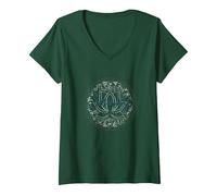 Serenity Now: Zen Lotus Mandala Meditazione Consapevolezza Maglietta con Collo a V, Donna, Verde Foresta, M