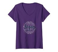 Serenity Now: Zen Lotus Mandala Meditazione Consapevolezza Maglietta con Collo a V, Donna, Viola, L