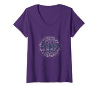 Serenity Now: Zen Lotus Mandala Meditazione Consapevolezza Maglietta con Collo a V, Donna, Viola, XL