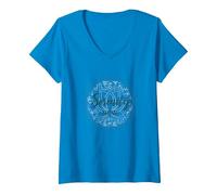Serenity Now: Zen Lotus Mandala Meditazione Consapevolezza Maglietta con Collo a V, Donna, Zaffiro, S