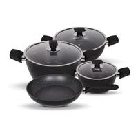 Serenk Excellence - Set di pentole e padelle antiaderenti in granito, 7 pezzi, con fondo a induzione, pentole piatte e profonde atossiche, lavabili in lavastoviglie, made in Türkiye