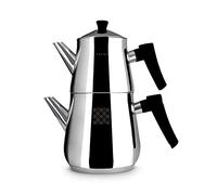 Serenk Set di Teiera Turca in Acciaio Inossidabile, Doppia Con Base a Capsula, Manici Antiscivolo in Bachelite, per Piano Cottura e Induzione, 2,9 L, Nero