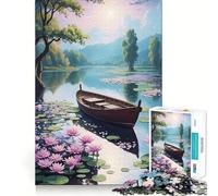 Sereno Lago con Barca e Ninfee Puzzle da 1000 Pezzi per Adolescenti Puzzle Gioco di Ragionamento e Abilità Rilassante Mentale Taglio Preciso Regalo di Natale (38x26cm)
