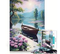 Sereno lago con barca e ninfee Puzzle da 1000 pezzi per ragazzi Puzzle Think Game Calm Mind Quality Edge Regalo di Natale (50x75cm)