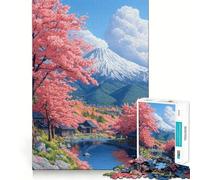 Sereno villaggio giapponese con ciliegi in fiore e monte Fuji - Puzzle da 1000 pezzi per ragazzi, gioco di intelletto, divertimento in famiglia, taglio di qualità, (38x52cm)