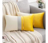 Serento 2 Pezzi di Fodera per Cuscino 30x50 cm Federa in Velluto con Cuciture Gialle e Bianche Copricuscini Quadrato Morbido di Lusso per Divano, Camera da Letto, Decorazione del Soggiorno