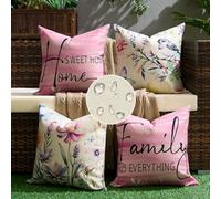 Serento Federe per Cuscini da Esterno da 4 Impermeabili Federe Cuscini Biancheria Copricuscini Floreale Uccello Decor per Esterno Giardino Divano Auto Sedia Camera da Letto (Rosa, 45 x 45 cm)