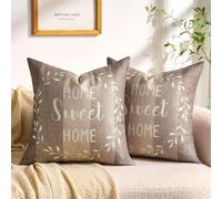 Serento Federe per Cuscino Beige 50x50 cm Set di 2 Federe in Finto Lino Rustico Beige Kaki Marrone A Righe Casa Dolce Casa Ghirlanda Bianco con Cerniera Invisibile per Divano Poltrona Balcone