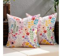 Serento Fodera per Cuscino da Esterno Impermeabile 45 x 45 cm, Rosa Blu Verde Viola Colorato Set di 2 Cuscini Decorativi Quadrati con Stampa Floreale Primaverile/Estiva per Patio, Letto, Divano