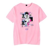 Serial Experiments Lain t-shirt unisex casual girocollo manica corta anime merch moda retrò classica tee, rosa, S
