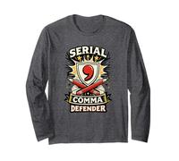 Seriale Comma Defender Oxford Virgola Grammatica Nerd Umorismo Maglia a Manica