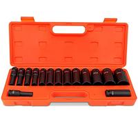 Serie 15 Bussole Rinforzate Lunghe ad Impatto con Attacco Quadrato da 1/2" Misure Metriche da 10 a 32 mm