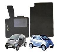 SERIE 2 TAPPETI - TAPPETINI in MOQUETTE Neri per FORTWO dal 1998 al 2007 senza Attacchi - Compatibli NON Originali con Bottoni di Fissaggio, Battitacco cucito e antiscivolo