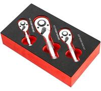 Serie 3 Mini Cricchetti Nano Reversibili con Attacco Bussole da 1/4" - 3/8" e 1/2" Cricchetto in Acciaio CR-V con Ingranaggio a 72 Denti e Sgancio Rapido della Bussola