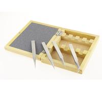 Serie 4 pinzette in acciaio con custodia in legno orologiaio attrezzature