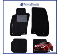 W-Parts SERIE 4 TAPPETI - TAPPETINI in MOQUETTE Neri per Mito dal 2008 in Poi con battitacco Cucito, Bottoni di Fissaggio e Striscia Antiscivolo
