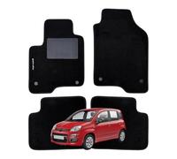 SERIE 4 TAPPETI - TAPPETINI in MOQUETTE Neri per Panda 3 serie dal 2012 - Compatibli NON Originali con Bottoni di Fissaggio, Battitacco cucito e antiscivolo