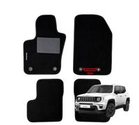 SERIE 4 TAPPETI - TAPPETINI IN MOQUETTE NERI PER RENEGADE 2014 a 2019 -bottoni lato apsseggero distanti 18mm con battitacco Cucito, Bottoni di Fissaggio e Striscia Antiscivolo