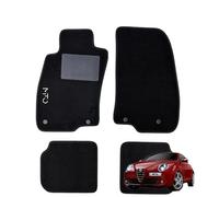 SERIE 4 TAPPETI - TAPPETINI IN MOQUETTE NERI PRODOTTI SU MISURA CON PERSONALIZZAZIONE RICAMATA con battitacco Cucito, Bottoni di Fissaggio e Striscia Antiscivolo (Per Alfa Romeo MITO)