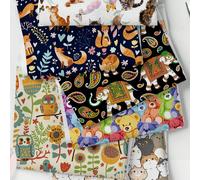 Serie animali Tessuto fai-da-te - Tessuto leggero e morbido realizzato a mano per realizzare tovaglie, abiti, borse, copriletti gattino farfalla,Volpe su sfondo blu,Elefante su sfondo nero,orso di pez