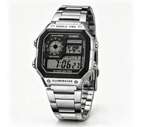 Serie Casio AE1200WH | Orologio Digitale da Uomo | 100M WR | Allarmi Multipli | Cronometro 100 SEC | Timer Conto alla Rovescia | Mappa del Mondo per l'intera Comunità Globale