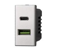 Serie Civile Compatibile Con Bticino Axolute (Presa Caricatore USB C + USB-A 3.1A, Grigio)