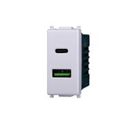 Serie Civile ETTROIT Bianco Compatibile Con Vimar Plana (Presa USB A QC + USB C