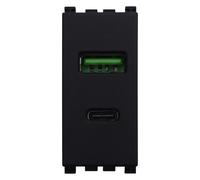 Serie Civile ETTROIT Nero Compatibile Con Vimar Arke (Presa USB A QC + USB C PD)