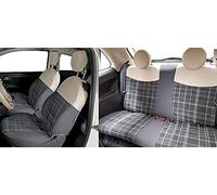 Serie Completa Coprisedili Personalizzati Fiat 500 07> Tess. Misto Cotone Scozzese Grigio/panna