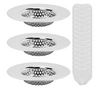 Serie di 3 filtri per lavello in acciaio inossidabile per cucina, bagno - Passa-capelli per vasca, lavabo del bagno e lavello della cucina (7,7 cm, fori perforati) con 15 filtri
