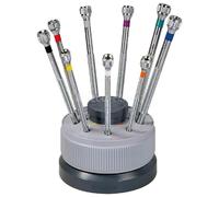 SERIE DI 9 CACCIAVITI CON ZOCCOLO GIREVOLE BERGEON 5970 UTENSILI SWISS MADE TOOL