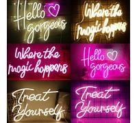 Serie di lettere in luce al neon - "Ciao bella", " accadono i miracoli", "Sentiti a casa", Decorazione per la stanza adatta per camera da letto, soggiorno, negozio di dolci, salone di bellezza, studio