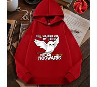 Serie Harry Potter, felpa con cappuccio in pile morbido e ampio, stile college, con stampa di gufo bianco e lettera, stile casual e minimalista, per ragazzi, in cotone, con spalle cadenti e vestibilit