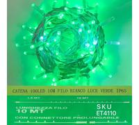 SERIE LUCI LED NATALE STRINGA CATENA 100 LED 10 METRI CON FLASH ESTERNO IP65