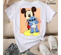 Serie per la famiglia Disney Mickey] Mickey Stitch Stitch ha unito l'immagine classica dei cartoni animati anime periferico co-branded infantile giocoso carino primavera ed estate girocollo in cotone 