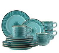 Serie Prospero Premium - Set di stoviglie da caffè per 4 persone, in qualità gastronomica, 12 pezzi, stile vintage, in porcellana resistente, colore: Blu
