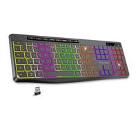 Serie R Tipo: tastiera wireless, tastiera ergonomica con retroilluminazione silenziosa USB AZERTY 2.4G ricaricabile per Windows, Mac, PC (nero)