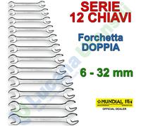 Serie Set 12 Chiavi Fisse 6-32mm Forchetta Doppie MUNDIAL Cromate Supporto 1021