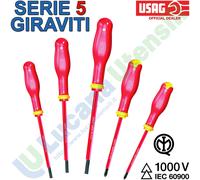 Serie Set 5 Giraviti Cacciaviti Isolati USAG Taglio Croce Elettricista 091 SH5