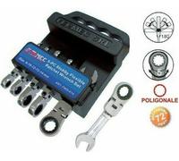 Serie set Chiavi combinate a cricchetto poligonali snodate extra corte 72 denti