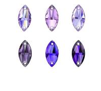 Serie viola strass flatback glitter da cucire su gemme di C di vetro per decorazioni fai da te con strass su vestiti e borse - 9x18 mm - 36 pezzi - ametista AB