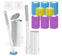 SERIONR Scopino WC Usa e Getta,Spazzola WC Monouso Set con 48 Ricariche Detergenti,Set da 2 con Scopini per WC con Manico Allungato e Supporto,Scopino per WC con Staffa Adesiva per Pulizia Bagno e WC
