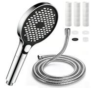SERIONR Soffione Doccia con Tubo 2 m e 3 Filtri, 3 Modi Funzione, Argento | Alta Pressione Risparmio Idricocon,Anticalcare, Regolabile con Una Mano, Ugelli in Silicone, Grande Soffione Doccia 15*15 cm