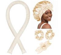 Seritant Bigodini per capelli senza calore, ferro arricciacapelli per la notte, con cappuccio in seta, per dormire champagne