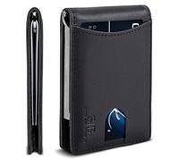 SERMAN BRANDS Portafogli da uomo con tasca frontale minimalista in vera pelle con blocco RFID con fermasoldi regalo sottile, nero carbone 1.s, piccolo