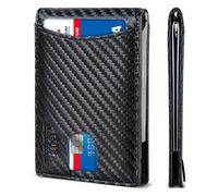 SERMAN BRANDS Portafogli da uomo con tasca frontale minimalista in vera pelle con blocco RFID sottile con fermasoldi da uomo, Moderno Nero 1.0, Slim
