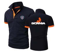 Seroni Polo da Uomo Tuta per Scania T-Shirt da Allenamento con Colori Contrastanti Bottoni Semplici A Maniche Corte T-Shirt con Colletto Morbido Top Stampa Mezza-Navy Blue+Orange||3XL