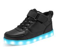 SEROUNY Scarpe da ginnastica per bambini con luci a LED, alte e ricaricabili, con USB, lampeggianti, per bambini e bambine, nero, 13 Little Kid